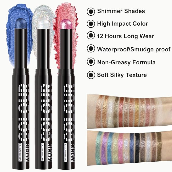 Bronze Eyeshadow Stick Bronze Shimmer Eyeshadow Long-Lasting Waterproof Eye Brightener Pencil Blendable High Pigmented Eyeliner for Women (09# Green bronze)