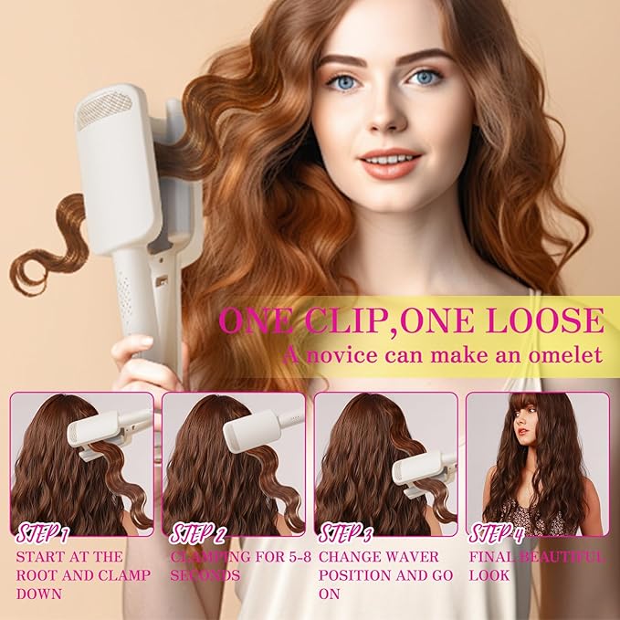 Waver Curling Iron Hair Crimper 1.25 Inch Crimper Hairs Tool with Ceramic 3 Barrel Ionic Deep Hair Waver for Women Hairs Curler for Long & Short, Easy to Use, Dual Voltage, Anti-Scald (White)