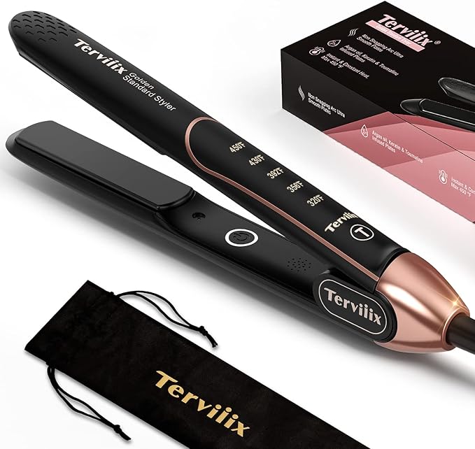 Terviiix Non-Snagging Ceramic Flat Iron Hair Straightener 1 inch, Plancha De Cabello,3X Less Damage Hair Straightener and Curler, 15s Fast Heating, 5 Adjustable Heats, Max 450°F