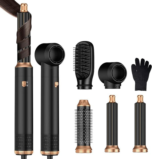 5 in ONE Hair Dryer Brush, Blow Dryer Curling Wand Hair Styling Tools Set, Ionic Hot Air Massage Oval Blowout, Left&Right Styler 100-120V