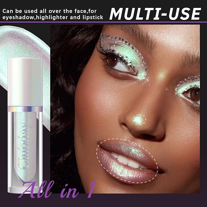 Noerrors Liquid Chameleon White Green Eyeshadow,Multi-Dimensional Eye Looks, Long-lasting Holographic Glitter Highlighter,Rich Color Metallic Multichrome Eyeshadows Makeup, Icy Eye Topper for Party
