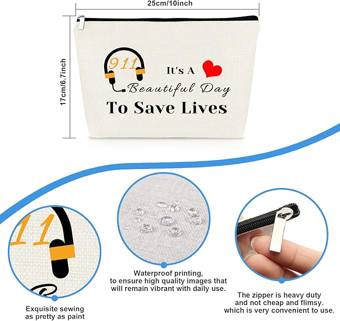911 Operator Gift Makeup Bag Dispatcher Appreciation Gifts EMT Emergency Dispatcher Gifts Cosmetic Bag Pouch 911 Operator Thank You Gift Dispatcher Retirement Gift Birthday Christmas Thanksgiving Gift