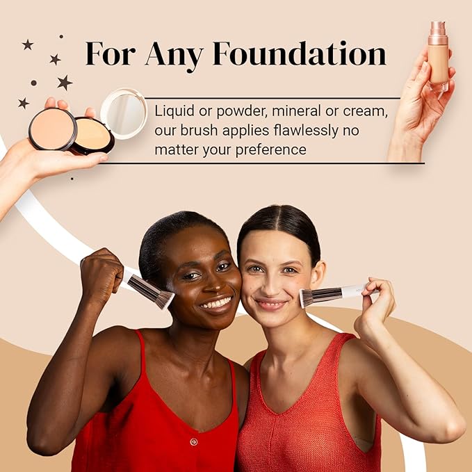 Black & White Kabuki Foundation Brushes Bundle By KESHIMA - Regular Size - Premium Makeup Brushes for Liquid, Cream, and Powder