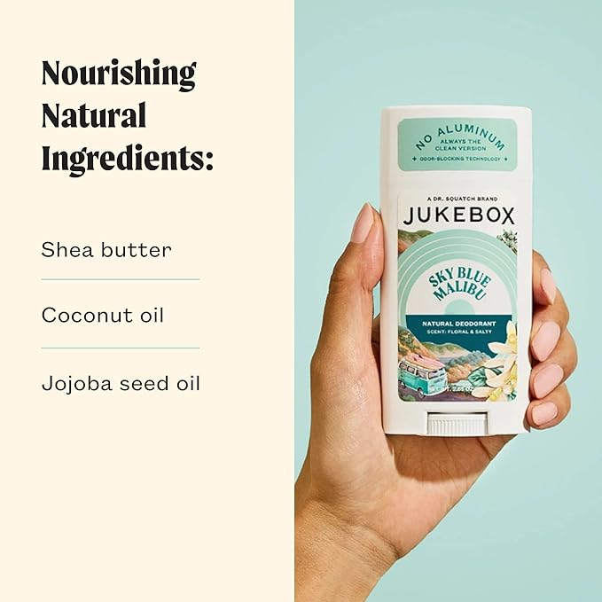 JUKEBOX Natural Deodorant for Women–Sky Blue Malibu Scent- Aluminum-Free, No Baking Soda, No Harsh Chemicals, Odor Blocking Technology, Neroli, Orange, Sea Salt-a Dr. Squatch Brand-2.65oz