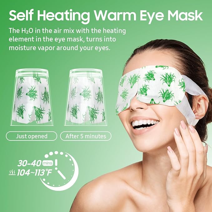 BeHoomi 20 Packs Steam Eye Mask, Heated Eye Mask Warm Compress for Eyes, Disposable Self Heating Steam Mask Sleep, Spa, Travel Essentials & Relaxation Gifts for Women, Stocking Stuffers (Lemongrass)