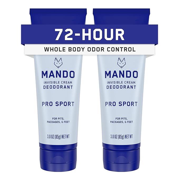 Mando Whole Body Deodorant For Men - Invisible Cream - 72 Hour Odor Control - Aluminum Free, Baking Soda Free, Skin Safe - 3 ounce (Pack of 2) - Pro Sport