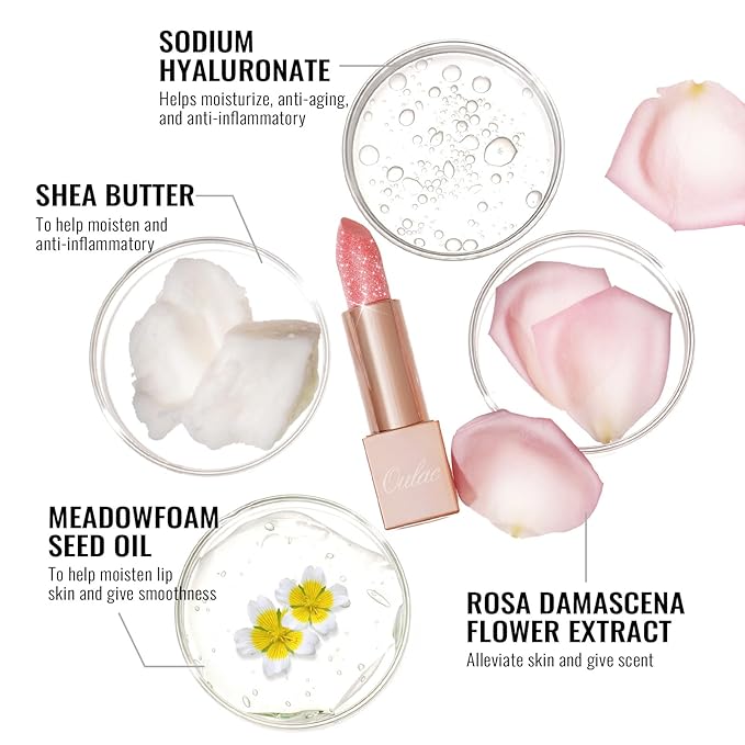 Oulac Moisturizing Peach Lipstick for Girls Moisture-Rich Tinted Lip Balm with Sparkle, Lightweight Lip Makeup, Shea Butter Formula, Vegan & Gluten Free, PG07 Mermaid Kiss