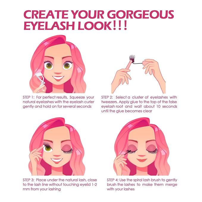 Lash Clusters, DIY Eyelash Extension, Reusable Individual Lash Clusters, 3D Effect Wispy C Curl False Eyelashes for Home Eyelash Extensions (Fluffy-10mm)