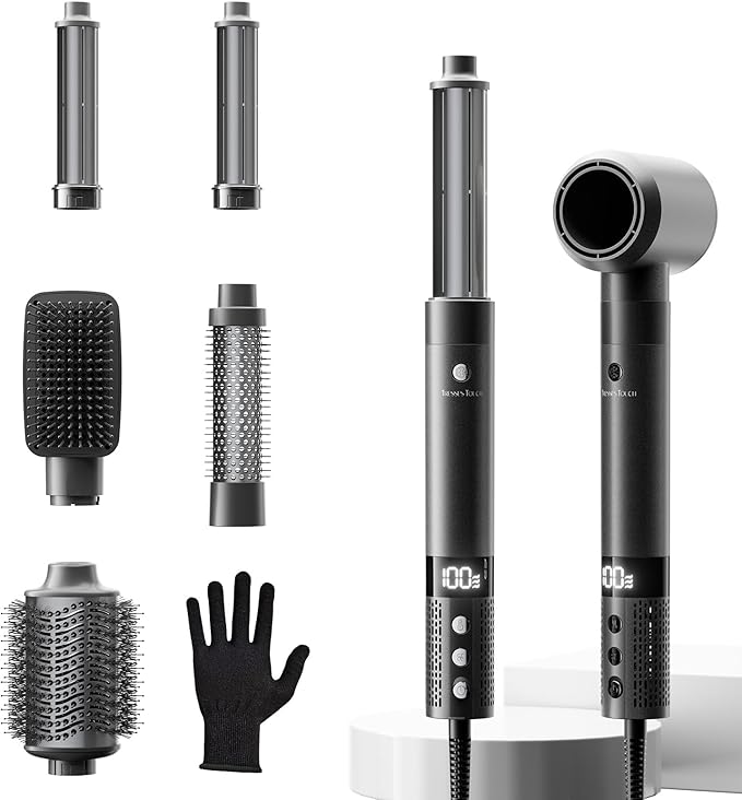 6 in 1 Blow Dryer Brush Set, Powerful Hair Dryer Brush with Auto-Winding Curl L/R, Fast Drying, Smooth Blowouts, Root-Lift Volume, No Heat Damage Frizz-Free Thermal Brush, Hot Air Styler for Travel