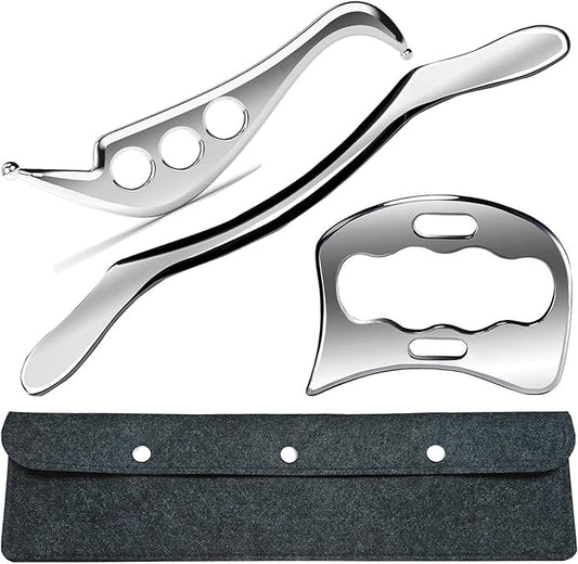 3 in 1 Professional Stainless Steel Muscle Scraper Tools Set with Case, Manual Massage Therapy Tools for Physical Recovery