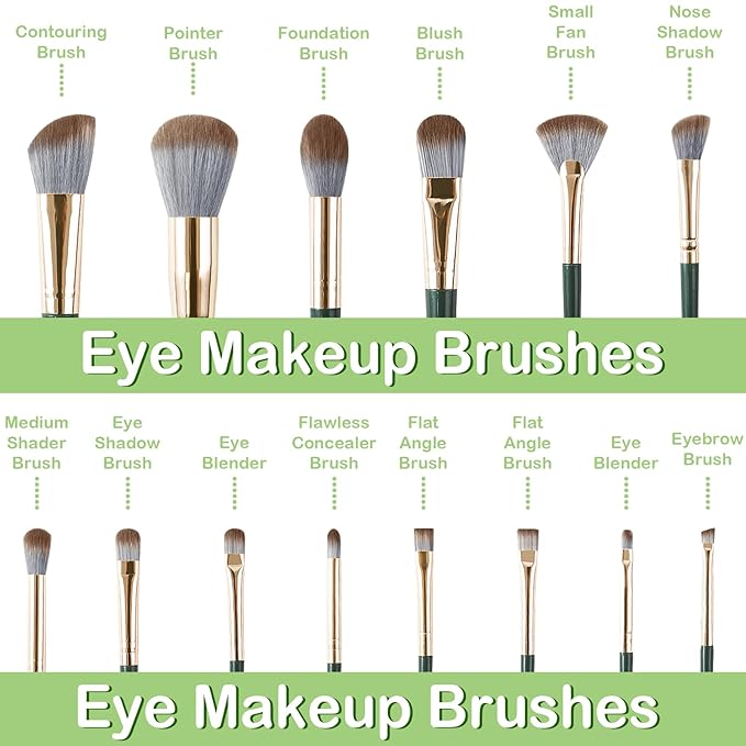 GZIXBDA Makeup Brush Set, 42Pcs Makeup Tool Set Premium Synthetic Foundation Concealers Powder Eye Shadows Makeup Brushes Kit for for Beginner Professional, Green