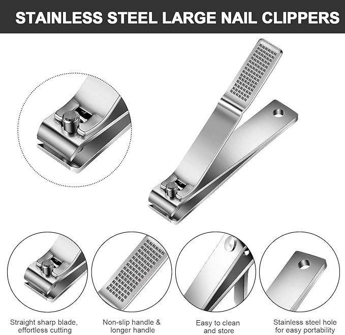 Mudder 6 Pcs Silver Large Nail Clippers Stainless Steel Ultra Sharp Sturdy Fingernail and Toenail Clipper Cutters Straight Edge Toenails Nail Trimmer Cutters for Men Women Thick Nails Anti-slip Handle