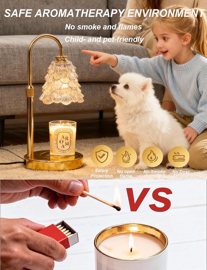 Candle Warmer Lamp, Flower Candle Lamp Warmer with time, Flameless White Lamp Candle Warmer, Adjustable Height Wax Warmer Lamp, Candle Heat Lamp for Candles, Modern Large Warming Lamp