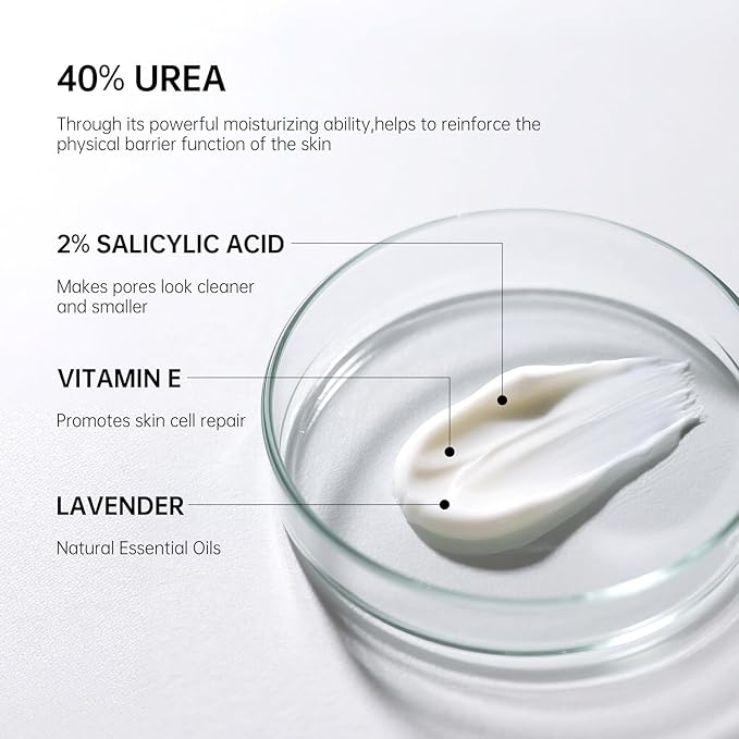 Urea Cream 40 Percent Foot Cream Maximum Strength with Hyaluronic for Dry Skin Cracked Heels Callus Remover