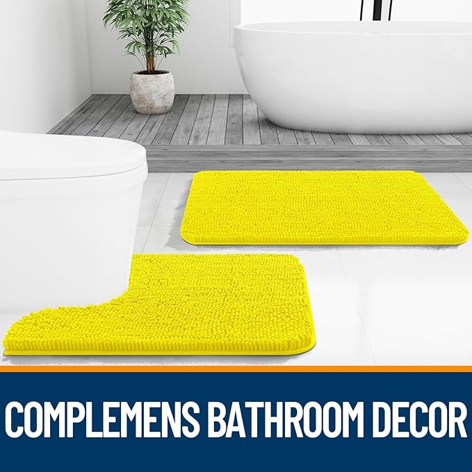 OLANLY Bathroom Rugs 24x16, Extra Soft Absorbent Chenille Bath Rugs, Rubber Backing Quick Dry, Machine Washable Bath Mats for Bathroom Floor, Tub and Shower, Home Decor Accessories, Lemon Yellow