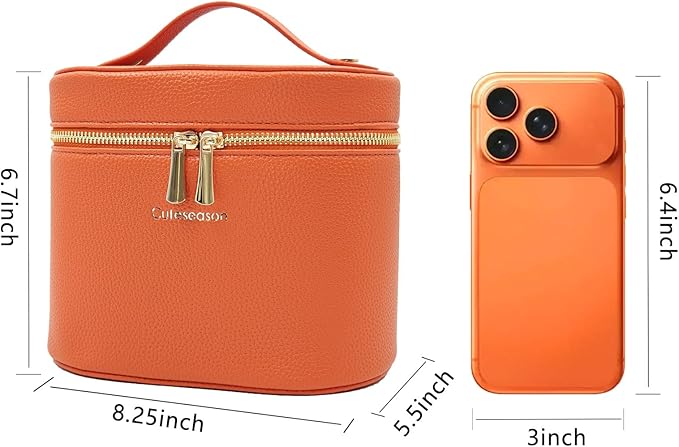 Cuteseason Makeup Bag, Toiletry Bag with Removable Zippered Inner Pocket, Portable Cosmetic Bag, Makeup Organizer for Woman (Orange)