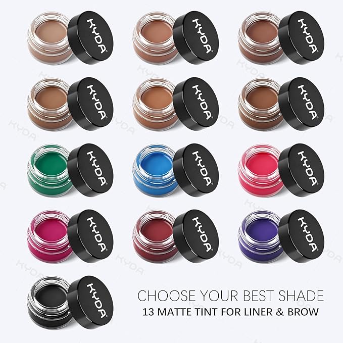 KYDA Brown Gel Eyeliner, Lasting Waterproof Cream Eyeliner & Eyebrow Makeup, High Pigment Smudge-proof Formula, Waterline Matte Eye Liner with Brush, Natural Brow Pomade Set, Auburn