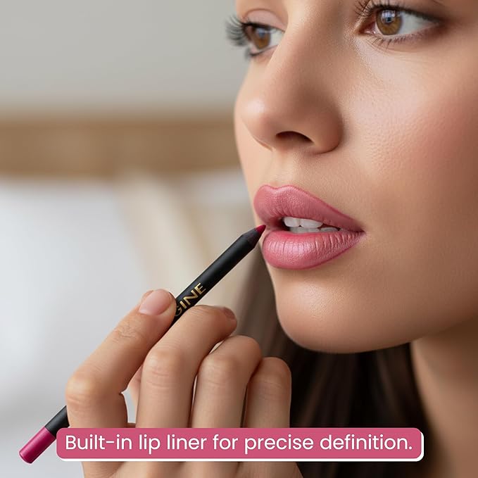 Rougine Liquid Lipstick & Lip Liner Set for Women – Smooth Matte French Kiss Shade, Long-Lasting Waterproof Lipstick, Smudge-Resistant Lip Makeup, Soft Glide Liner – Vitamin E & Shea Butter
