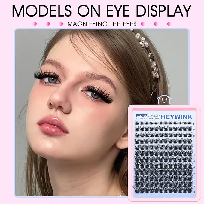 Lash Clusters Kit Wispy Lash Clusters Kit Cluster Eyelash Extensions 8-18mm Lash Extension Kit Eyelash Cluster Eyelash Extensions Clusters with Soft Thin Band Waterproof DIY Individual Lashes