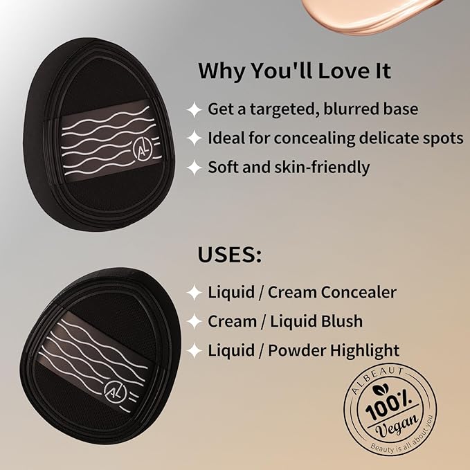 Concealer Brush Set Under Eye Concealer Brush with 2PCS Precise Air Cushion Puff Multi-use for Powder Liquid Concealer/Blush/Highlighter Mini & Portable