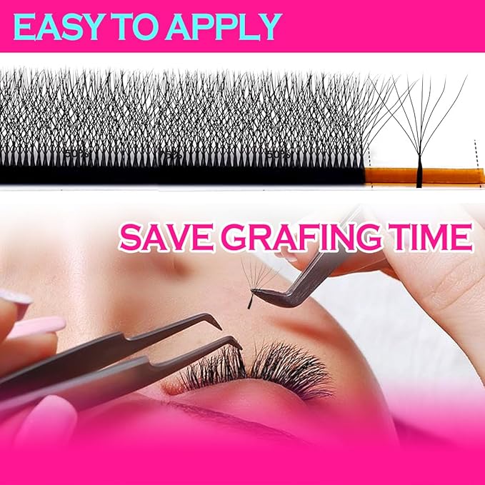 7D W Shape Eyelash Extension Premade Fans Volume Lash Extension Easy Fanning False Lashes Matte Black Volume Premade Cluster W Lashes(0.07-D-8-15mm）