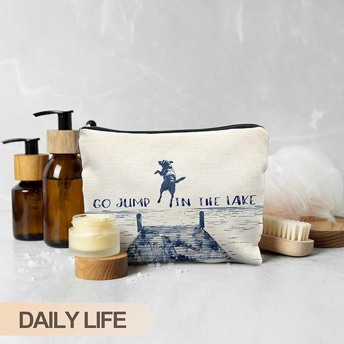 RYYCDOI Funny Dog Makeup Bag, Dog Mom Lovers Gifts Cosmetic Bags for Women, Gifts for Lake Lovers, Go Jump in the Lake Funny Dogs Zipper Makeup Pouch