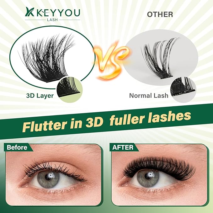 KEYYOU LASH Clusters Kit 3D Effect Eyelash Clusters Kit 231pcs 100D200D 8-16MIX D Curl Individual Lashes Kit Wispy Lashes Volume Cluster Lashes Kit Natural Soft (3D Kit-100D200D-D-8-16MIX)