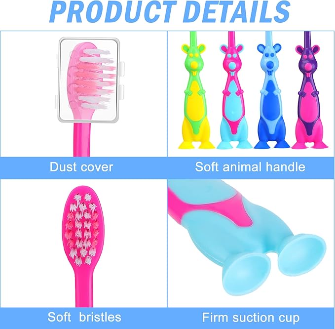 Gerrii Kids Toothbrushes Bulk Soft Lovely Little Kangaroo with Covers Suction Cup Individually Wrapped for Children Toddler Home School Camp Daycare Travel(400 Pcs)
