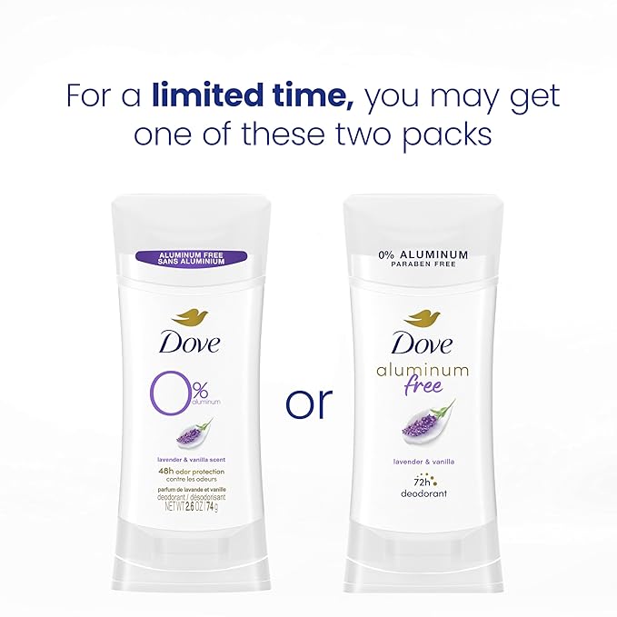 Dove 0% Aluminum Deodorant Stick Non irritating for Underarm Care Lavender and Vanilla Kindest Aluminum free 2.6 oz