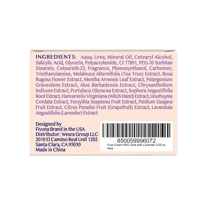 FIVONA 40% Urea Foot Cream for Dry Cracked Heels - Extra Strength Callus Softening Cream with 2% Salicylic Acid, Tea Tree & Lavender, 100g (3.5 oz)