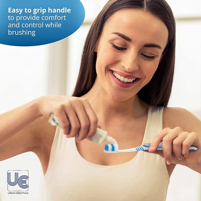 Urban Essentials Bulk Toothbrush Package with Covers | Premium Quality Individually Wrapped Colorful Tooth Brushes | Medium Soft Toothbrush Hygienic Cap for Donations, Travel, Hotels (250 Pack)