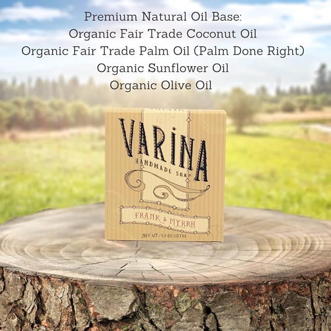 Varina Organic Frank and Myrrh Bar Soap - Gentle Cleansing for Sensitive Skin, Earthy Scents - 3 Pack - Experience Healthy and Glowing Skin