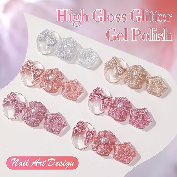 Double Rhythm 0.5Oz Glitter Gel Polish Shimmer Reflective Color for Nail Art Salon DIY Soak Off 15ml Nail Lamp Gel Polish at Home (Rose Pink-B1175)