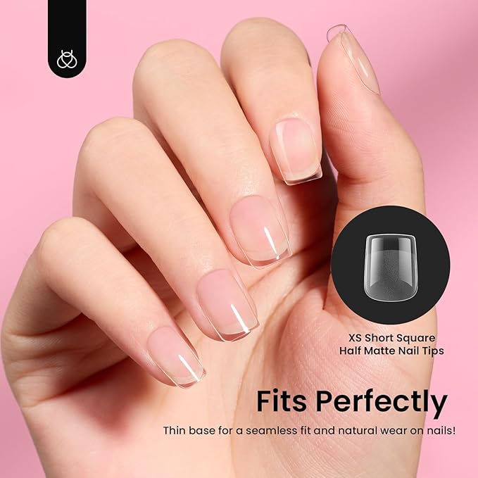Beetles Gel Nail Tips 288Pcs Extra Short Square Etch-X Fake Nails Half Matte Press on Nail Tips Full Cover Nail Tips Gel Nail Polish Extensions Set Gifts for women