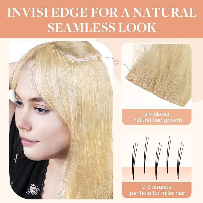GOO GOO Invisi Edge Clip in Hair Extensions, 20inch 150g 7Pcs, Injected Seamless PU Clip in Hair Extensions, Virgin Real Human Hair, #18AT60A Pearl Ash Blonde Highlights