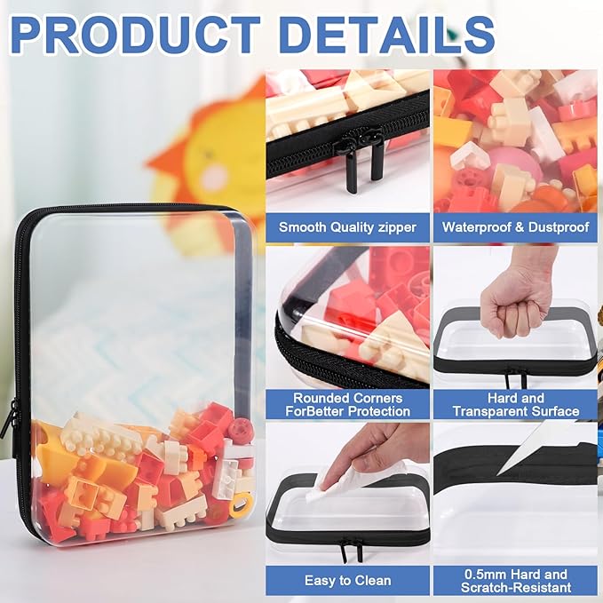YOPCDJ 3 Pack Clear Hard Shell Zipper Case, Clear Zipper Pouches Waterproof Makeup Organizer & Travel Toiletry Bag, Plastic Pouch for Travel Office Storage, Black,3 Pack, LMS