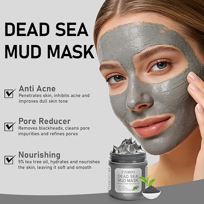 Pjordo 4 Pcs Clay Mask for Face(360g in total), Turmeric Vitamin C, Dead Sea Mud,Green Tea, Avocado, Rose, Facial Clay Mask Set, Face Mask Skin Care, Valentine's Day Gifts Set for Her, 3.17 Oz Each