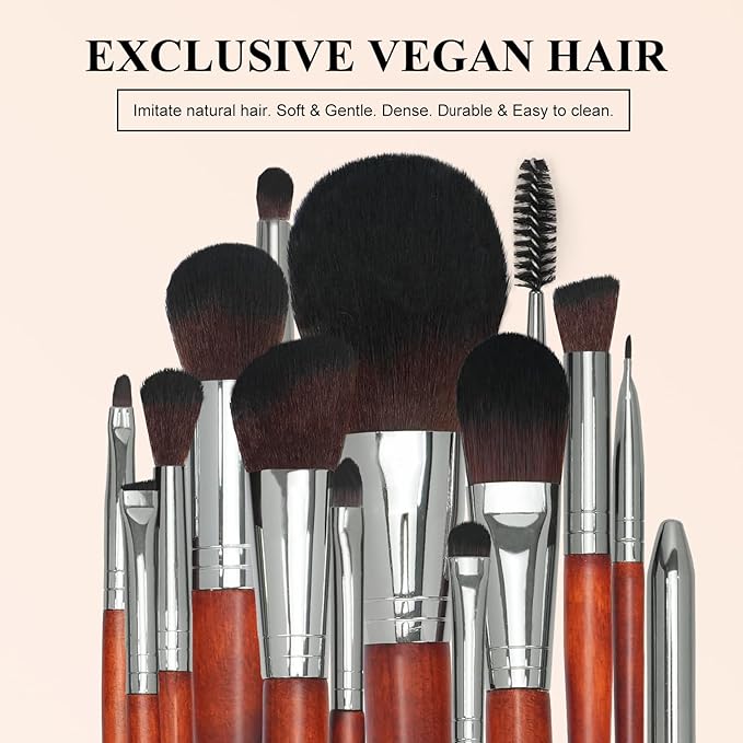 Intercilium Rains Makeup Brush Set 12pcs，Professional Premium Synthetic Powder Foundation Contour Blush Concealer Eyeshadow Blending Liner Make Up Brushes Kit（Redwood color B300）