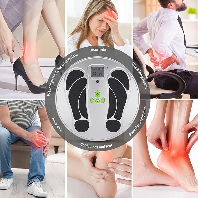 FDA Cleared - EMS Foot Massager for Neuropathy & Pain Relief, TENS Unit Foot Leg Stimulator for Circulation & Muscle Relaxation, Electric Feet Massager for Neuropathy, Gifts for Family Dad Mun Elder