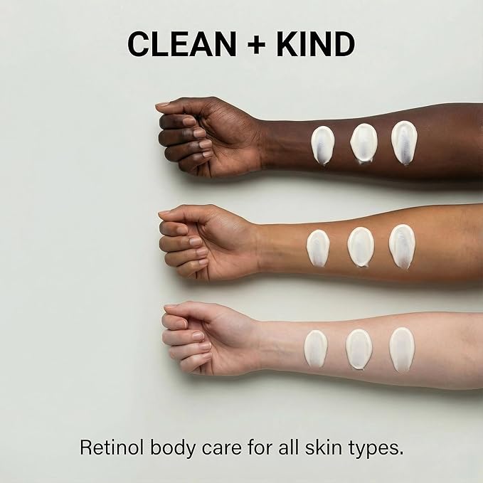 Clean + Kind Firming Retinol Body Lotion for Wrinkles & Crepey Skin – Anti-Aging Moisturizer with Hyaluronic Acid, Niacinamide, Aloe Vera, Shea Butter & Grass-Fed Tallow Skincare