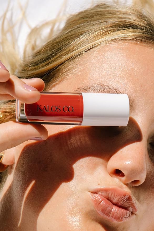Kalos Co. Tinted Lip Oil with Tallow & Lanolin – Hydrating Balm-Gloss Hybrid with Cherry Seed Oil & Castor Oil – Natural Mineral Pigments, Nourishing Moisture, Non-Sticky Shine (5 Shades) (Poppy)