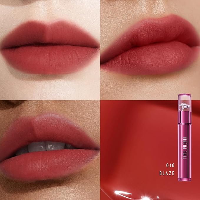 Altera Blurring Lip Tint 016 Blaze, Deep Orange Pink Glossy to Soft Matte Finish, Blur Lip Lines, Weightless No-Sticky Airy Velvet Texture, Vibrant Hydrating Long-Lasting Lip Makeup