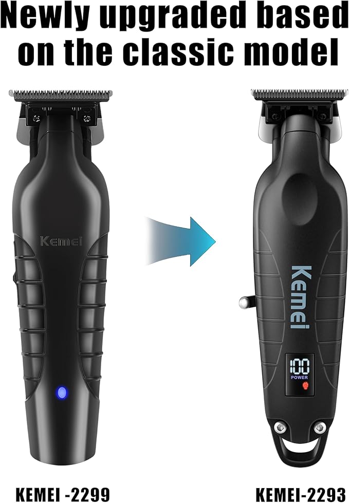 KEMEI 2293 Professional Hair/Beard Trimmer for Men Zero Gapped Hair Clippers for Barber with T Blade, Cordless Rechargeable