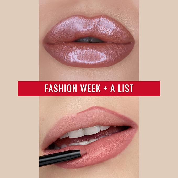 Runway Rogue LuxGloss Kit with Moisturizing Lip Gloss Tube, Rose-Gold Lip Gloss, Fashion Week and Lip Liner Pencil, A List