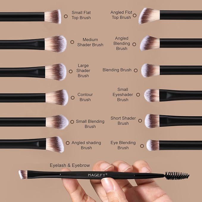 MAGEFY 20 Pcs Makeup Tool Set,13 Eye Makeup Brushes Professional Eyeshadow Brushes Set for Eyeshadow, Eyebrow, Eyeliner, Blending Concealer-Black