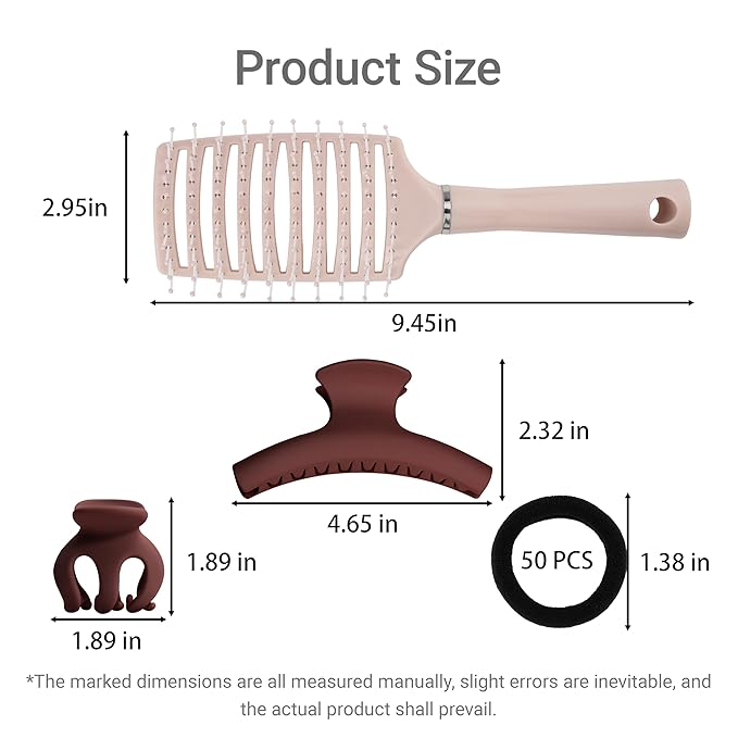 Dark Tones Hair Accessories Set - 3 Large Hair Claw Clips, 3 Small Claw Clips, Hair Brush, 28 Hair Ties for Women | Non-Slip for Thick & Thin Hair (Burgundy, Brown, Black)