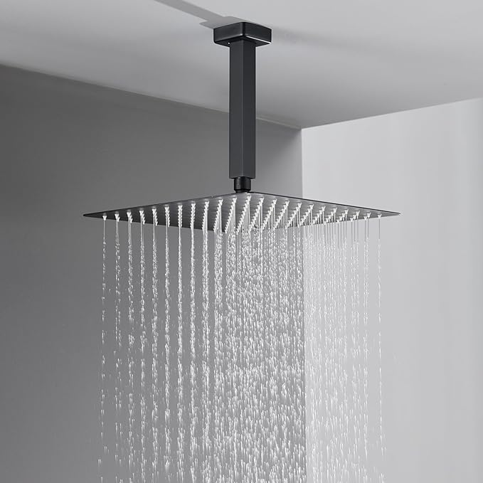 Artiqua Shower System 12 Inches Rain Shower Combo Set Black Ceiling Mount Shower Faucet Bathroom Faucets with Rainfall Shower Head and Hand Shower