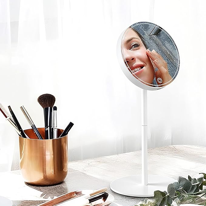 Makeup Mirror with Lights,Rechargeable Mirror with Light and Touch Switch,Vanity Mirror with 3 Color Stepless Light, 360° Rotation, Brightness Adjustable Cosmetic Light up Mirror, Women Gift
