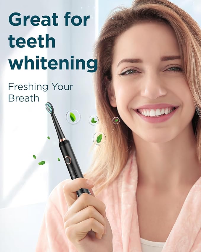 Rtauys M5 Electric Toothbrush for Adults - Sonic Electric Toothbrush for Kids and Adults with 8 Brush Heads & Travel Case, 120 Days Battery Life - Black