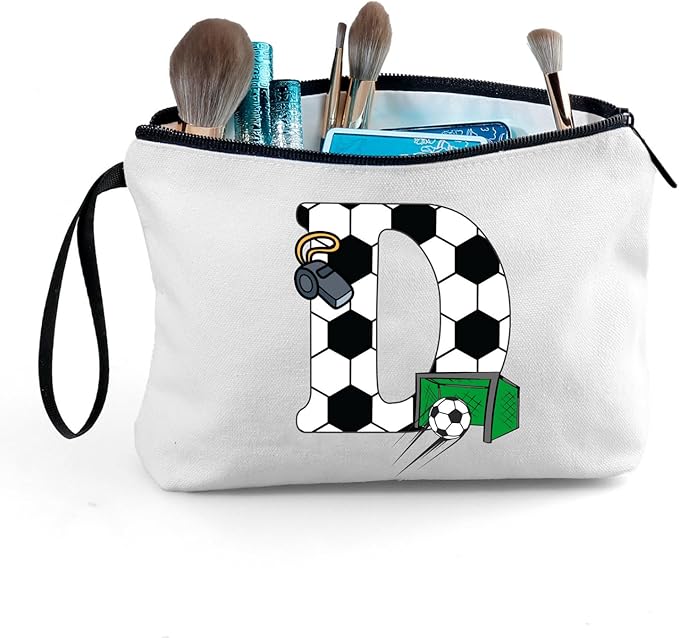 ARIOSEY Soccer Gifts Personalized Soccer Ball Cosmetic Bag for Purse Birthday Inspirational Gifts for Girls Women Team Coach Mom Stuff Travel Organizer-D
